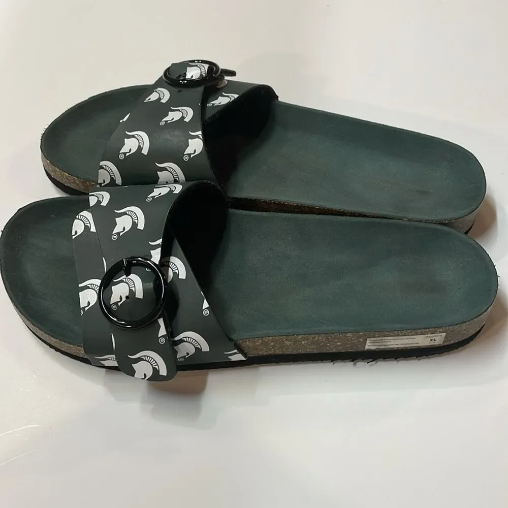 Michigan State Spartans Green Slide Sandals Buckle Strap Unisex Sz XL 11-12